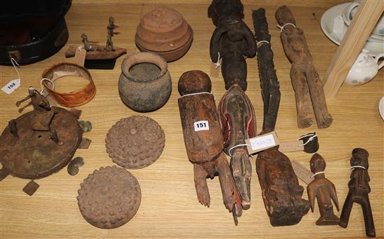 A group of Dogon and Nigerian carvings and pottery